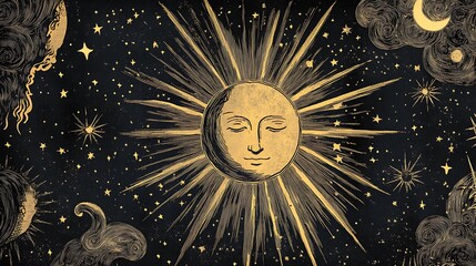 Celestial Sun Moon Stars Design.