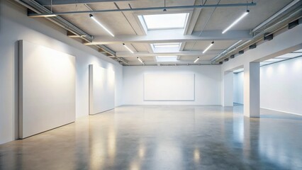A modern art exhibition's empty space: blank canvas, white walls, the potential for creation.