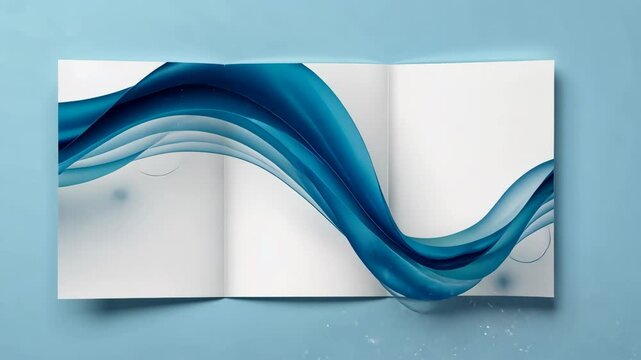Tri Fold Brochure Mockup With Blue Wave Design On Light Blue Background Abstract Pattern And Clean Artistic Layout