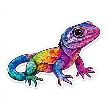 Vibrant rainbow lizard illustration.  A colorful and playful digital artwork featuring a reptile with mosaic-like scales.
