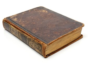 Obraz premium An antique leather-bound book, its textured cover hinting at untold urban tales, stands alone.