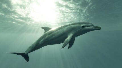 Fototapeta premium Dolphin Grace: Underwater Sunlight Symphony