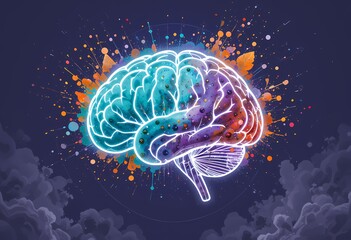 Fototapeta premium Colorful brain illustration, neurology, mind, intelligence