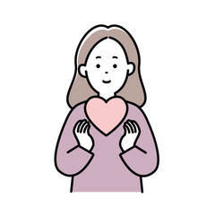 ハートを抱える女性のイラスト素材