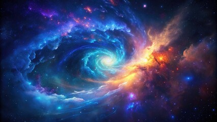 Obraz premium Stunning Blue Purple Galaxy Background - Generative AI Art, Cosmic Nebula, Space Wallpaper, Long Exposure Photography