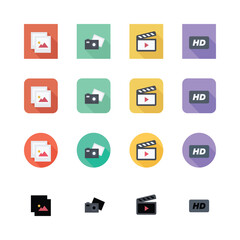 Flat vector icons set for web and mobile design, featuring business and media symbols