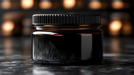 A jar of some sort is sitting on a counter
