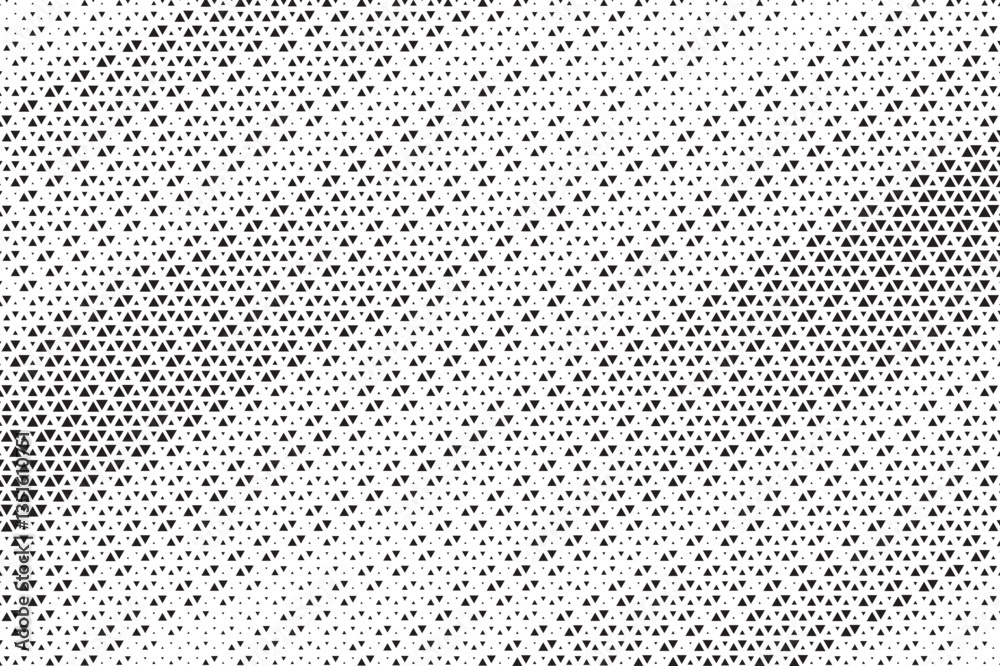 Poster Halftone triangle abstract grunge background. Monochrome geometric vector pattern. Vector illustration.	