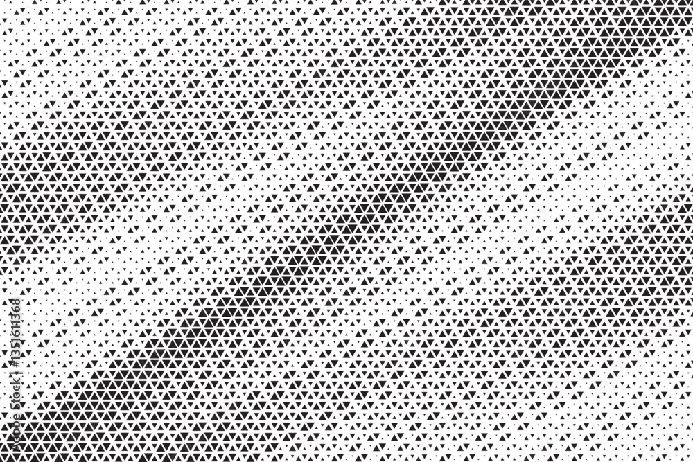 Poster Triangular halftone texture retro wave vector. Geometric technology abstract diagonal dotted background. Half tone triangles retro comic pattern. Minimal 80s style dynamic tech structure wallpaper.