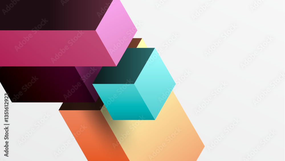 Poster Sleek abstract design featuring isometric 3D blocks in a clean, modern composition. Perfect for tech-inspired themes, with vibrant colors and geometric precision