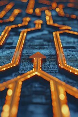 Render a clean data migration pathway with neon yellow arrows guiding through a streamlined process, ensuring clarity of direction.