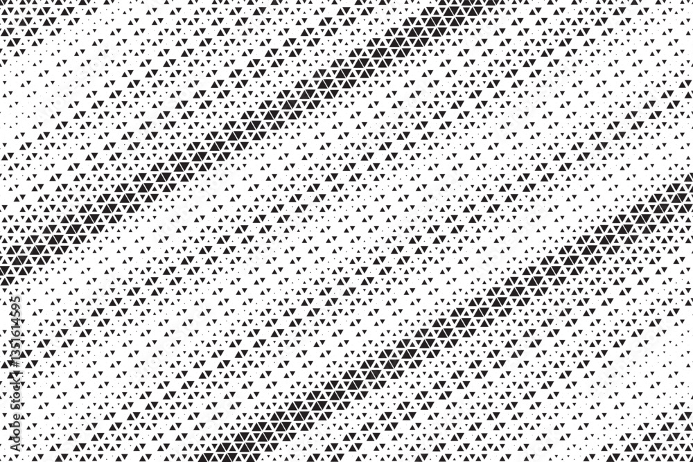 Poster Triangular halftone texture retro wave vector. Geometric technology abstract diagonal dotted background. Half tone triangles retro comic pattern. Minimal 80s style dynamic tech structure wallpaper.