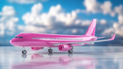Fototapeta premium Pink Airplane on Runway: A Dreamy Travel Image