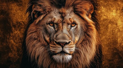 Fototapeta premium A majestic lion face with intense eyes and luxurious fur