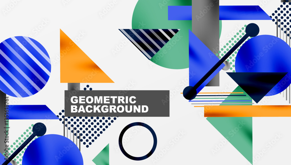 Poster circles, triangles, squares, rings and lines with shadow effect
