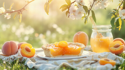 Obraz premium Bright Apricot Pie Picnic with Warm Mood