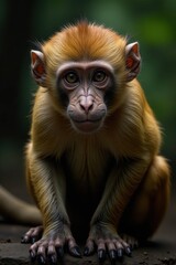 Fototapeta premium Hungry Barbary ape waits, eyes on unseen hand, chestnut desired , wild, brown