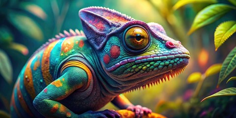 Obraz premium Vibrant Chameleon: Striking Colors & Intricate Textures - Wildlife Photography