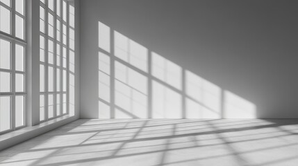 Fototapeta premium Sunlit Minimalist Interior Empty Room with Bright Window.
