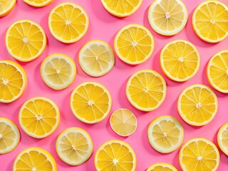 Vibrant Lemon Slices Pink Background: Minimalist Summer Food Photography Wallpaper