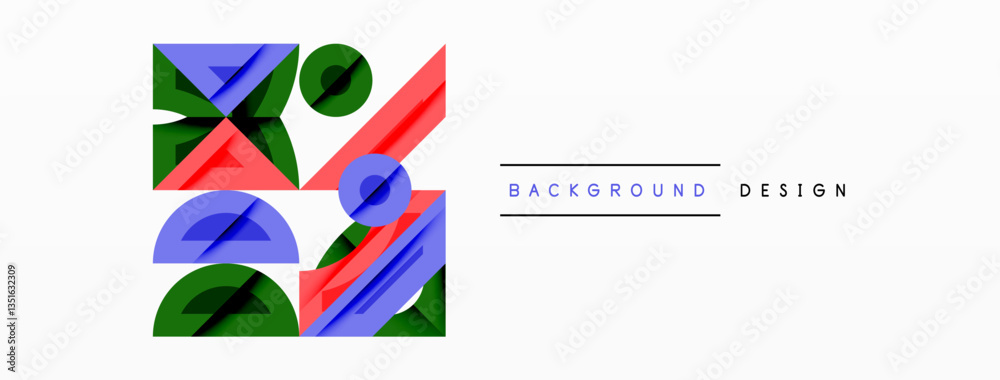 Aufkleber Abstract geometric background with shapes, featuring circular and rounded elements. Bold contrast, smooth gradients, dynamic composition, futuristic style