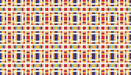 Fototapeta premium Modern style geometric pattern with a combination of red, blue and yellow colors forming a square grid gives a dynamic and retro feel that is aesthetic