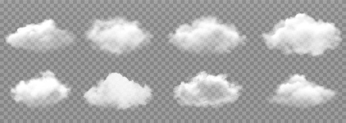 Vector realistic cloud, smoke or fog on isolated transparent background. Cloud png. Smoke png