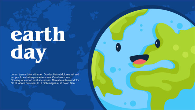 happy earth day banner with cute cartoon character vector