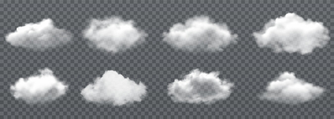 Vector realistic cloud, smoke or fog on isolated transparent background. Cloud png. Smoke png