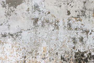Grungy weathered concrete wall with cracks and stains, exuding a raw, aged texture background