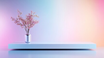 Pastel podium display with cherry blossom arrangement