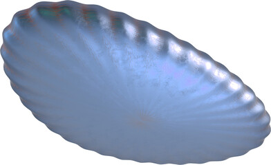 Metallic blue oval disc with ridged edge abstract 3D shape smooth reflective surface modern minimal design isolated on white background artistic digital render concept