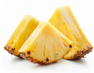 assorted pineapple slices in different angles isolated on white background