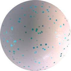 Minimal white sphere with scattered turquoise dots on glossy surface. Playful clean 3D render for backgrounds creative design modern visual elements or digital projects