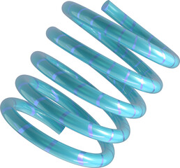 Transparent turquoise coil with inner purple segments. Glossy spiral form ideal for futuristic design digital artwork 3D rendering and tech-themed visual compositions