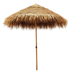  Straw beach umbrella for sun protection on white background 