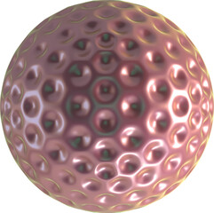 Pink metallic sphere with circular indents and reflective surface. Geometric glowing texture ideal for futuristic digital art, sci-fi design, and modern 3D visuals