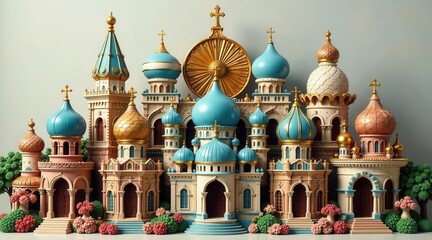 Obraz premium An Enchanting Miniature Fairytale Palace, a Whimsical Architectural Masterpiece Showcasing Intricate Details and Vibrant Hues