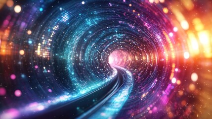 Naklejka premium Digital tunnel, data swirling, futuristic, glowing pathway