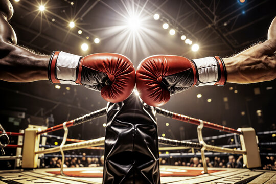 two boxers in the ring with spotlights on and is a spectacular boxing match dos boxeadores en el ring con los focos encendidos y es un combate de boxeo espectacular  deux boxeurs sur le ring avec