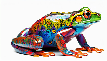 vibrant patterns of a colorful frog with white background