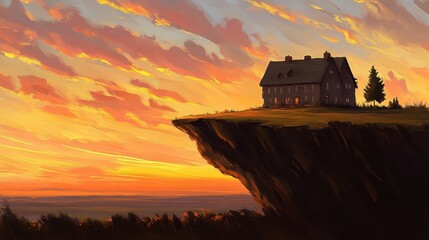 Clifftop House at Sunset A Serene Escape.
