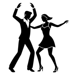 Fototapeta premium Black silhouette of a dancing couple