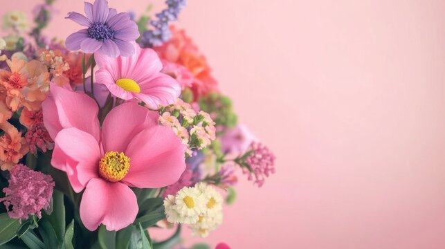 Get Well Soon card in flower bouquet on pink background