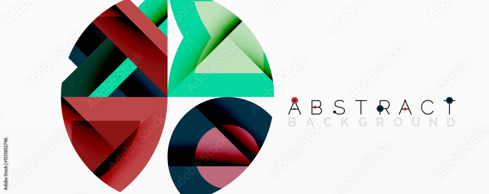 Poster Abstract geometric composition with interlocking circular and angular shapes, featuring smooth gradients and sharp contrasts on a white background