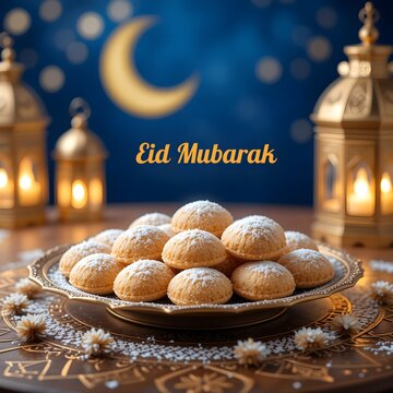 Eid Celebration with Kahk and "Eid Mubarak" Greeting

