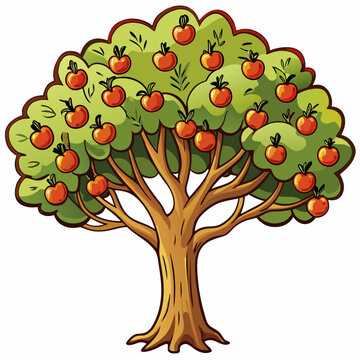 cartoon apple tree with red apples clip art preview