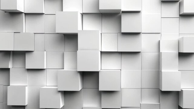 This video features an elegant abstract geometric background composed of various squares in white and gray colors. Perfect for design projects, presentations, or digital art.