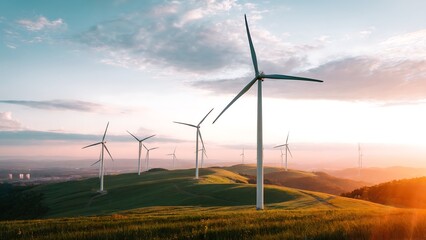 A scenic wind farm at sunset, harnessing renewable energy for a sustainable future