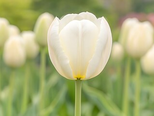 White Tulip Garden Bloom Closeup.